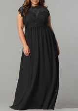 Black Patchwork Lace Draped Plus Size Banquet For Wedding Party Elegant Maxi Dress