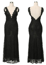 Black Patchwork Lace Plunging Neckline Fashion Maxi Dress Black Patchwork Lace Plunging Neckline Fashion Maxi Dress