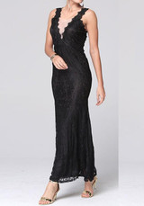 Black Patchwork Lace Plunging Neckline Fashion Maxi Dress Black Patchwork Lace Plunging Neckline Fashion Maxi Dress