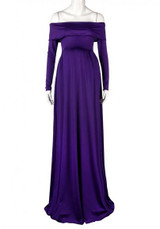 Purple Off Shoulder Backless Draped Maternity Short Sleeve Maxi Dress