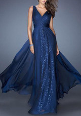Blue Sequin Bridesmaid Prom Evening Party V-neck Party Chiffon Maxi Dress Blue Sequin Bridesmaid Prom Evening Party V-neck Party Chiffon Maxi Dress