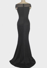 Black Boat Neck Off Shoulder Mermaid Elegant Homecoming Party Maxi Dress
