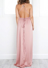 Pink Plain Condole Belt Side Slit Maxi Dress