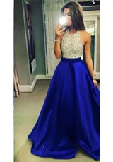 Blue Patchwork Backless Sequin Halter Neck Sleeveless Elegant Wedding Gowns Maxi Dress