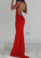 Red Spaghetti Strap Deep V-neck Backless Maxi Dress
