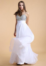 White Patchwork Lace Sequin V-neck Elegant Maxi Dress