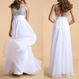 White Patchwork Lace Sequin V-neck Elegant Maxi Dress