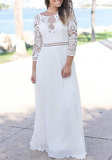 White Patchwork Lace Draped Backless Elegant Cocktail Party Maxi Dress