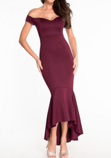 Burgundy Off Shoulder Irregular Mermaid Boat Neck Elegant Maxi Dress