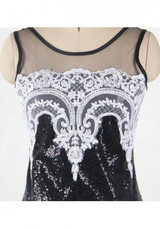 Black Patchwork Lace Sequin Grenadine Double-deck Backless Mermaid Maxi Dress