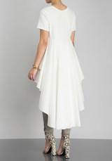White Draped Irregular Swallowtail High-Low Round Neck Short Sleeve Maxi Dress