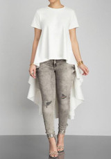 White Draped Irregular Swallowtail High-Low Round Neck Short Sleeve Maxi Dress