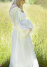 White Ruffle Draped Boat Neck Off Shoulder Maternity Flare Sleeve Elegant Maxi Dress