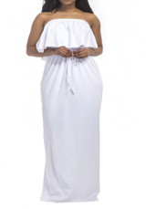 White Bandeau Drawstring Ruffle Off Shoulder Plus Size Bohemian Maxi Dress