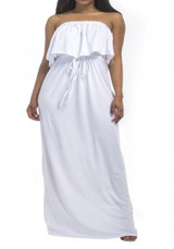 White Bandeau Drawstring Ruffle Off Shoulder Plus Size Bohemian Maxi Dress