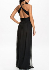 Black Patchwork Cross Back Plunging Neckline Maxi Dress Black Patchwork Cross Back Plunging Neckline Maxi Dress