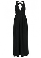 Black Patchwork Cross Back Plunging Neckline Maxi Dress