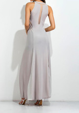 Casual Grey Patchwork Grenadine See-through Round Neck Sleeveless Maxi Dress