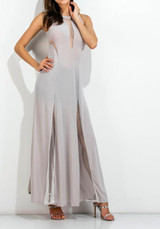 Casual Grey Patchwork Grenadine See-through Round Neck Sleeveless Maxi Dress