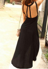 Black-White Patchwork Irregular Swallowtail Cut Out Backless High-low Sleeveless Elegant Maxi Dress