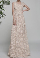 Casual Apricot Patchwork Asymmetric Shoulder Pleated Print Elegant Maxi Dress