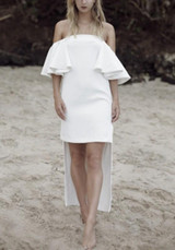 Casual White Plain Irregular Ruffle Boat Neck Maxi Dress