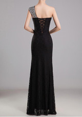 Casual Black Patchwork Sequin Mermaid Asymmetric Shoulder Draped Slit Elegant Maxi Dress