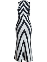 Casual Scoop Neck Cutout Side Slit Asymmetric Stripe Maxi Dress