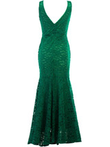 Casual Exquisite Mermaid V-Neck Hollow Out Plain Lace Maxi Dress