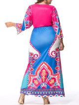 Casual Empire Deep V-Neck Tribal Printed Plus Size Maxi Dress