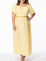 Casual Square Neck Plain Chiffon Plus Size Maxi Dress