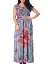 Casual Dramatic Swing Ruffle Trim Printed Plus Size Maxi Dress
