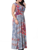 Casual Dramatic Swing Ruffle Trim Printed Plus Size Maxi Dress