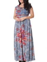 Casual Dramatic Swing Ruffle Trim Printed Plus Size Maxi Dress