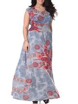 Casual Dramatic Swing Ruffle Trim Printed Plus Size Maxi Dress