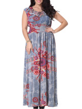 Casual Dramatic Swing Ruffle Trim Printed Plus Size Maxi Dress