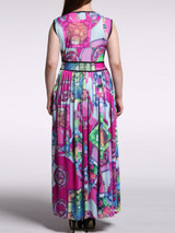 Casual Swing Contrast Trim Keyhole Printed Plus Size Maxi Dress