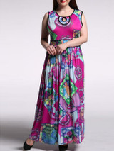 Casual Swing Contrast Trim Keyhole Printed Plus Size Maxi Dress