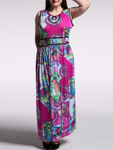 Casual Swing Contrast Trim Keyhole Printed Plus Size Maxi Dress