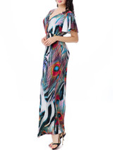 Casual Color Block Feather Deep V-Neck Plus Size Maxi Dress