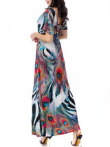 Casual Color Block Feather Deep V-Neck Plus Size Maxi Dress