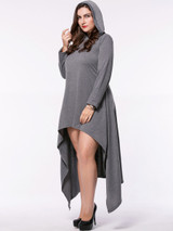 Hooded Asymmetric Hem Plain Plus Size Maxi Dress