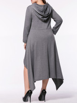 Hooded Asymmetric Hem Plain Plus Size Maxi Dress
