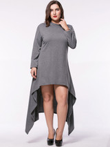 Hooded Asymmetric Hem Plain Plus Size Maxi Dress