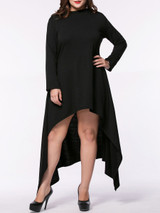 Hooded Asymmetric Hem Plain Plus Size Maxi Dress