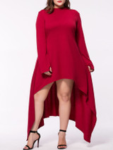 Hooded Asymmetric Hem Plain Plus Size Maxi Dress