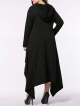 Hooded Asymmetric Hem Plain Plus Size Maxi Dress