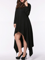 Hooded Asymmetric Hem Plain Plus Size Maxi Dress