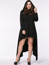 Hooded Asymmetric Hem Plain Plus Size Maxi Dress