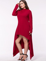 Hooded Asymmetric Hem Plain Plus Size Maxi Dress